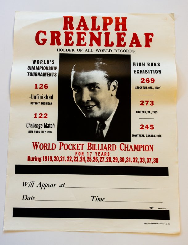 Ralph Greenleaf Pool Player Vintage Billiards Poster
