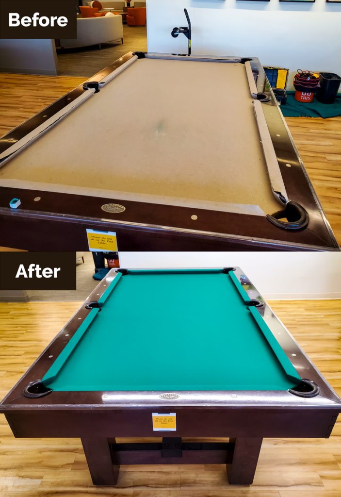 Pool Table Cloth Recover Before and After