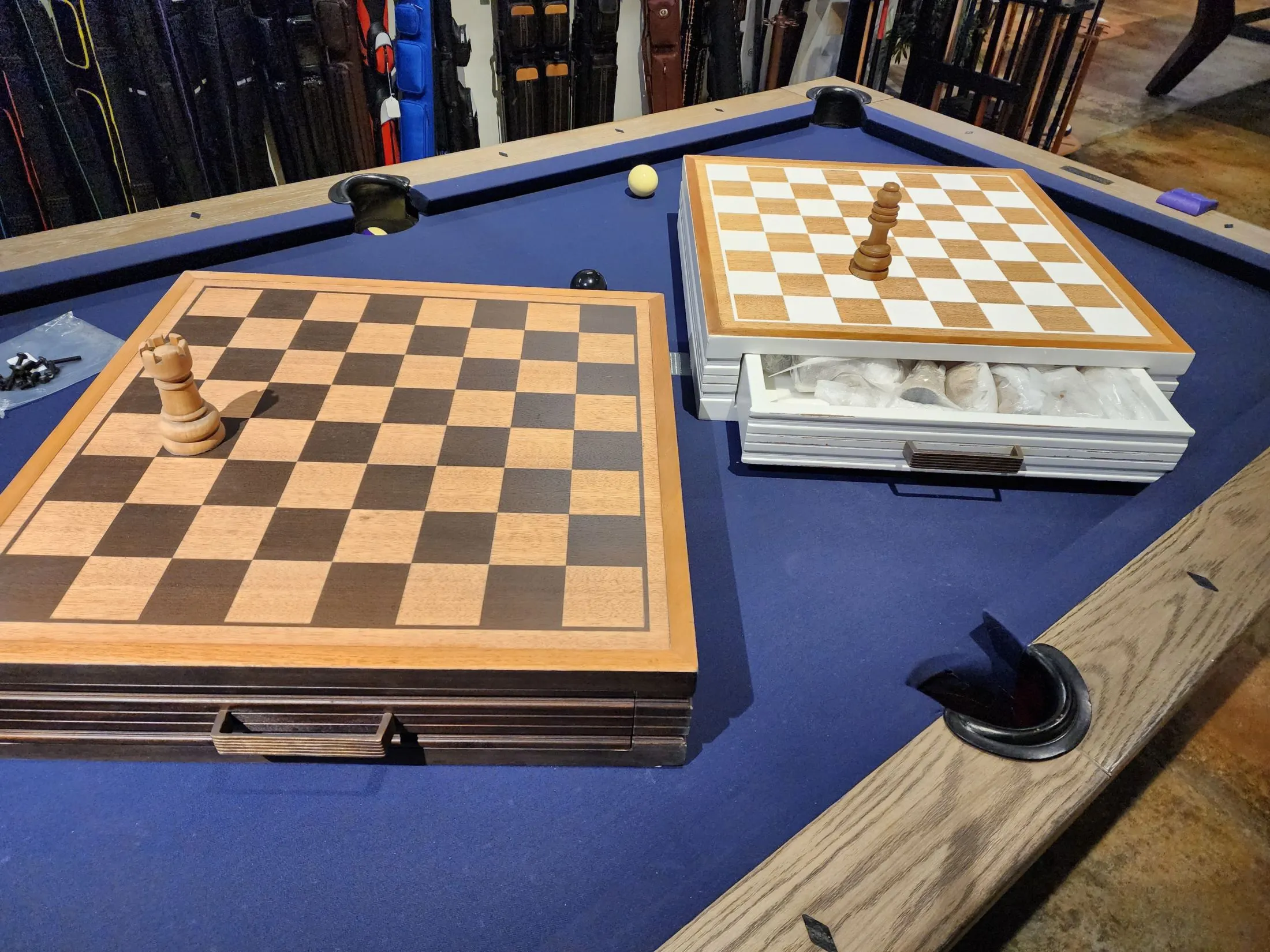 LARGE CHESS AND CHECKERS WOOD SET WITH DRAWER - Image 2
