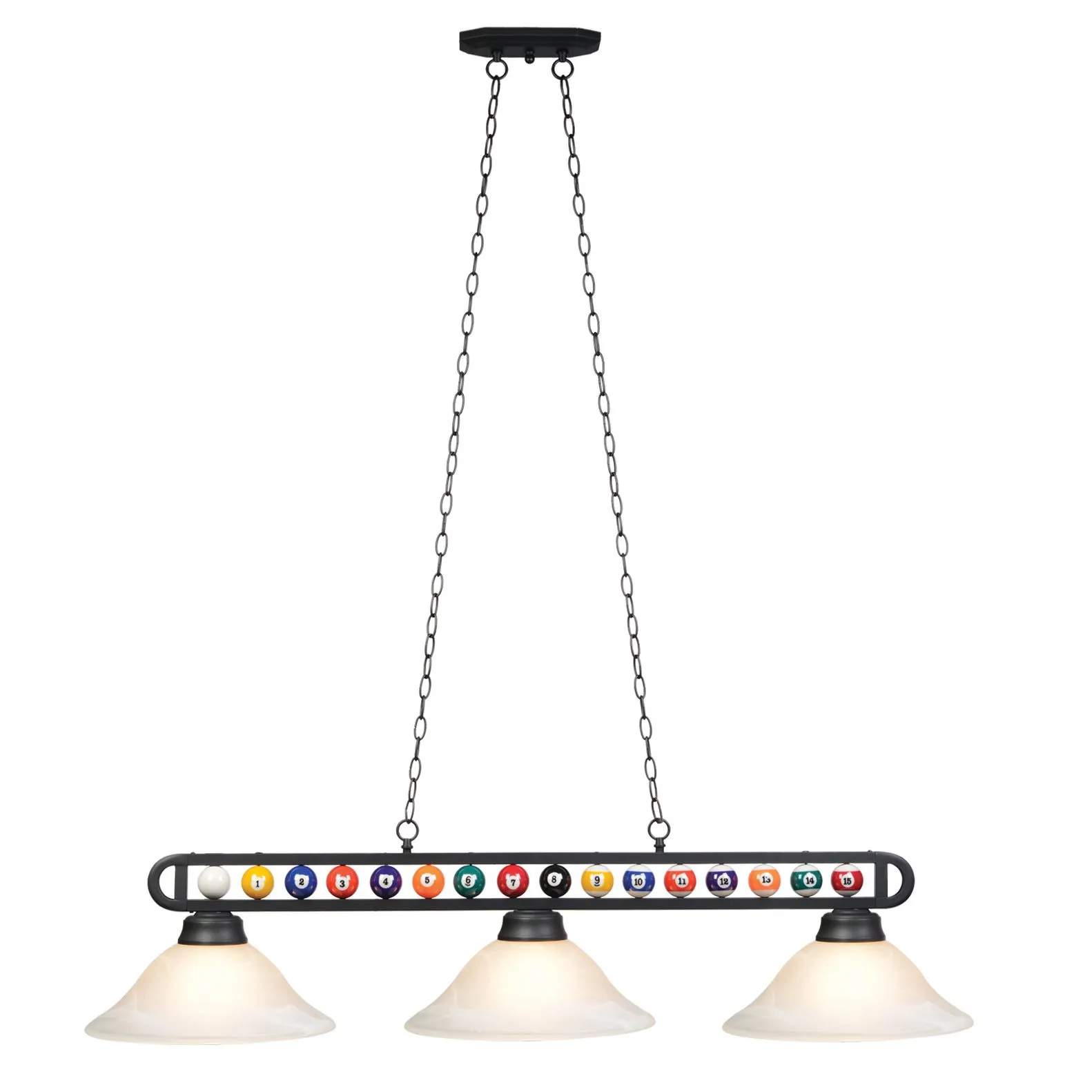 POOL BALL BILLIARD LIGHT 3 SHADE 55" MATTE BLACK with WHITE SHADE