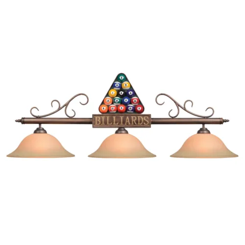 "BILLIARDS" & RACK 3 SHADE 56" POOL BALL BILLIARD LIGHT