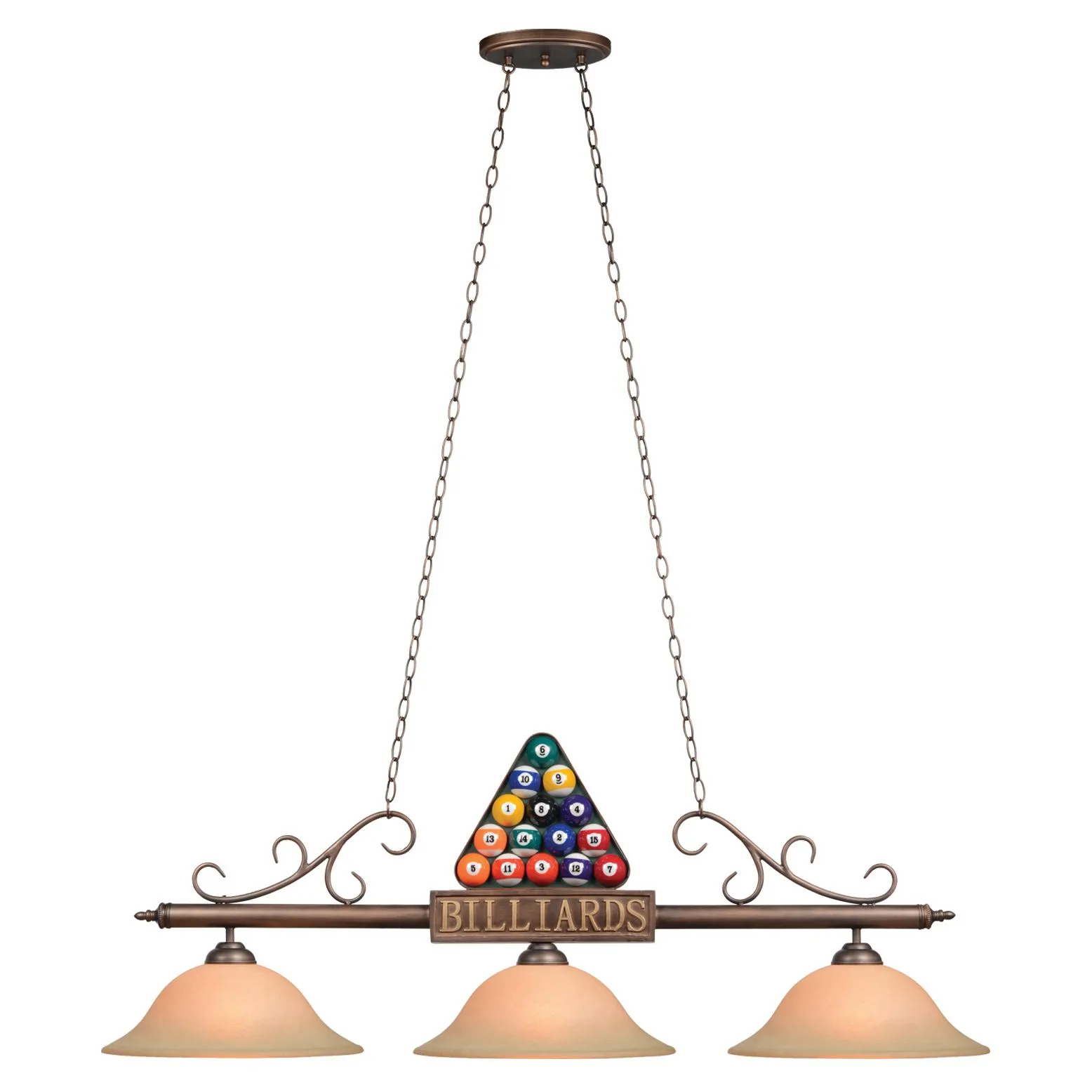 "BILLIARDS" & RACK 3 SHADE 56" POOL BALL BILLIARD LIGHT
