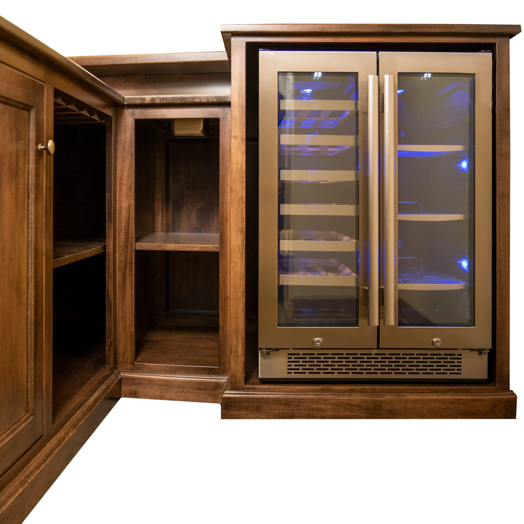 custom wood home bar refrigerator option