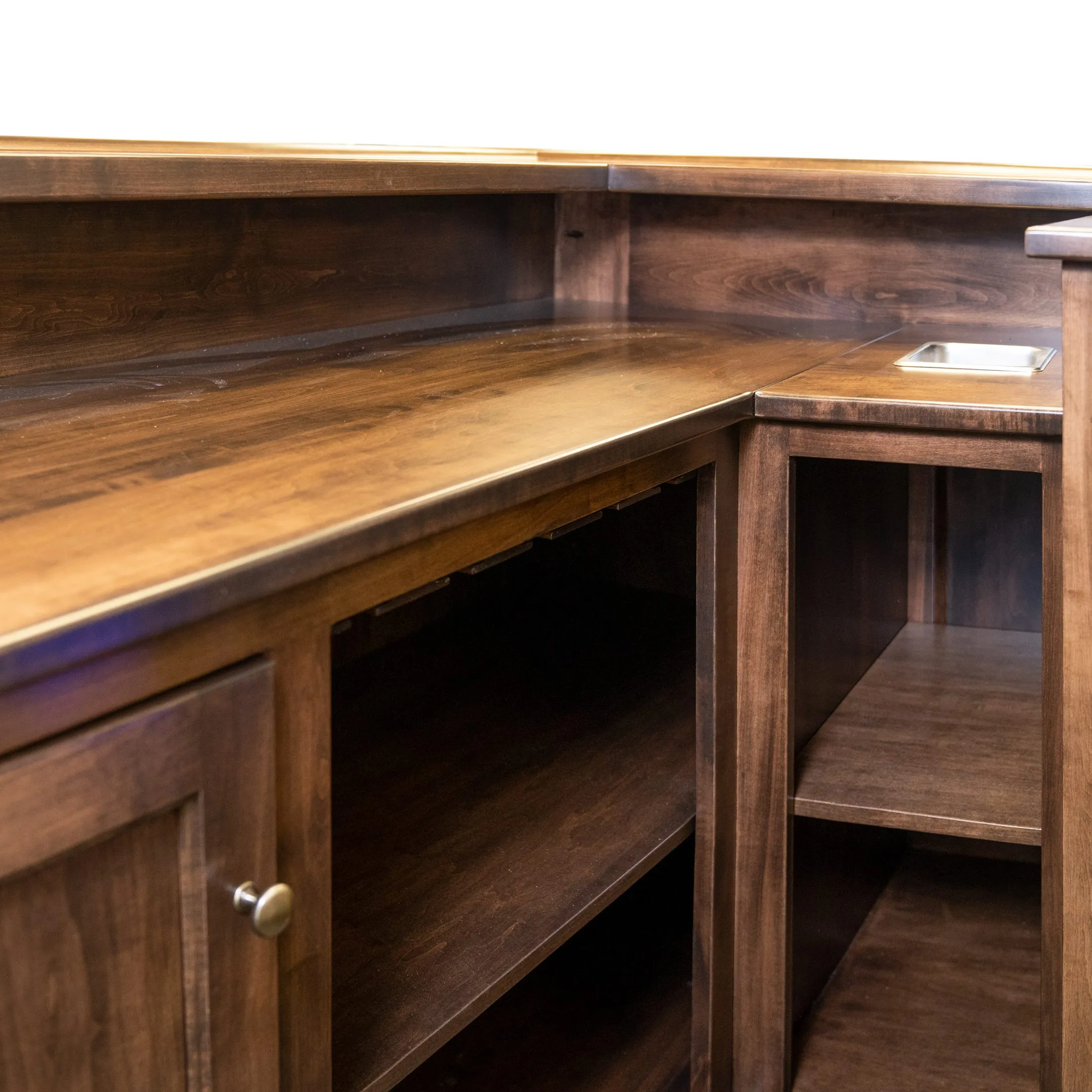 detail of custom wood home bar