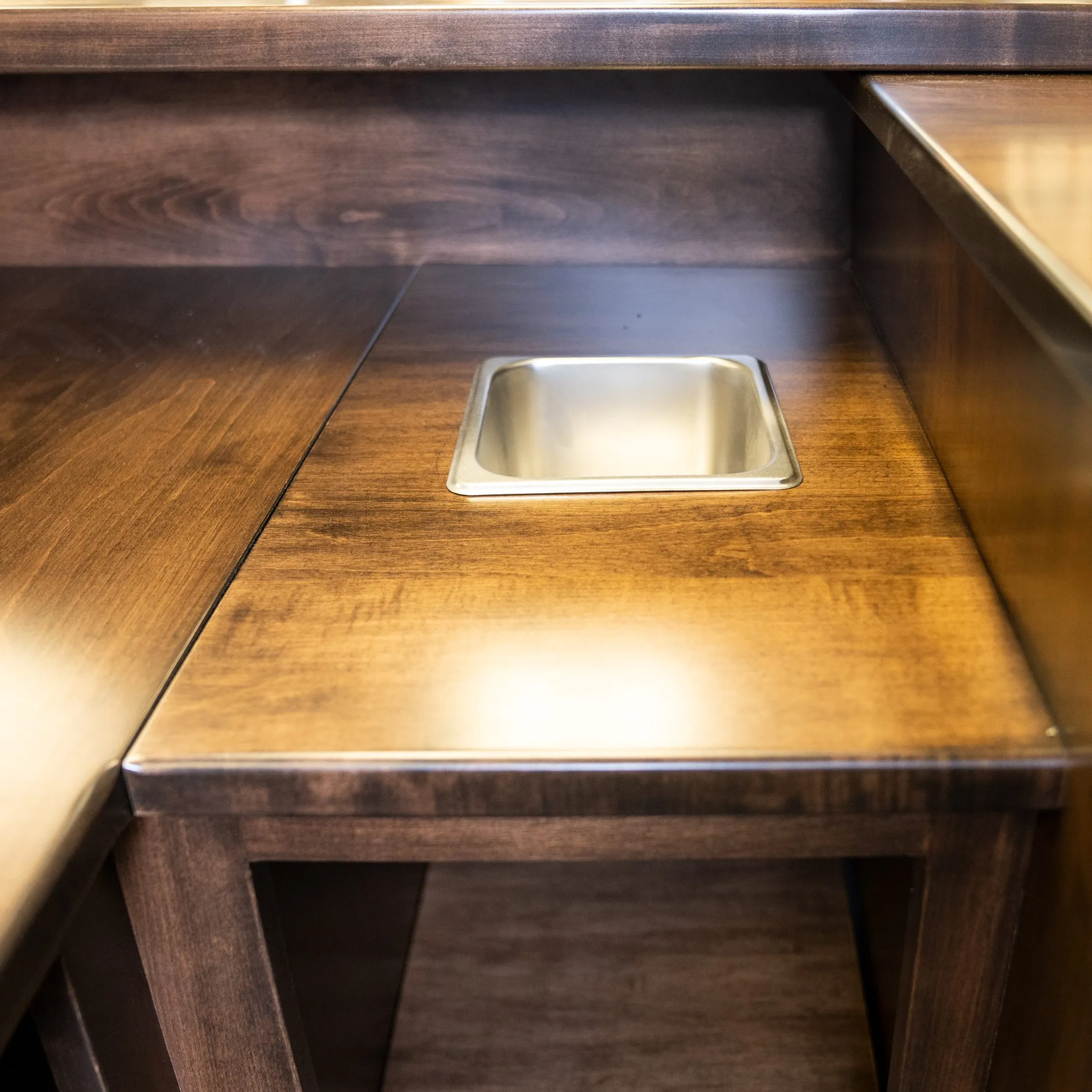 detail of custom wood home bar