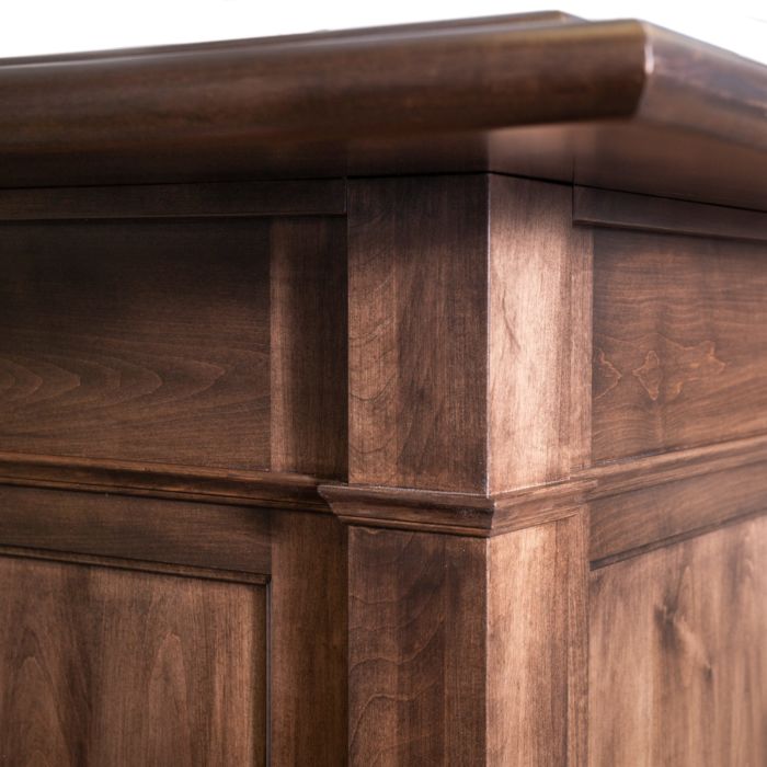 detail of custom wood home bar