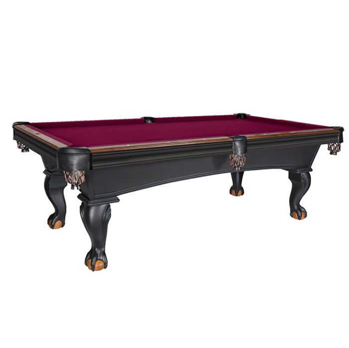 Olhausen Billiards Blackhawk Pool Table Matte Black Lacquer with Matte Brandywine Ball and Rails in Tulipwood