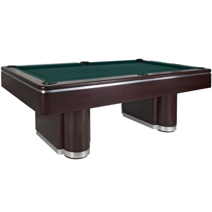 Olhausen Billiards Plaza Pool Table Sienna Finish on Maple with Brushed Aluminum Trim Green Cloth