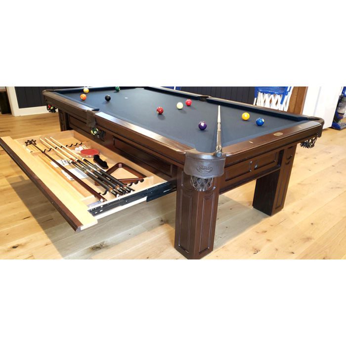 Olhausen Billiards Remington Pool Table Espresso Finish Drawer Open