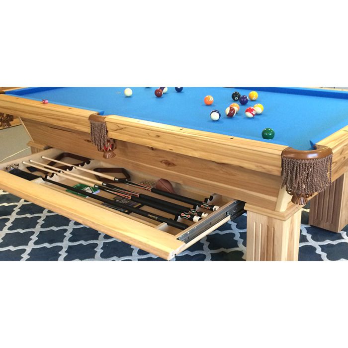 Olhausen Billiards Southern Pool Table Medium Natural Finish Drawer Open