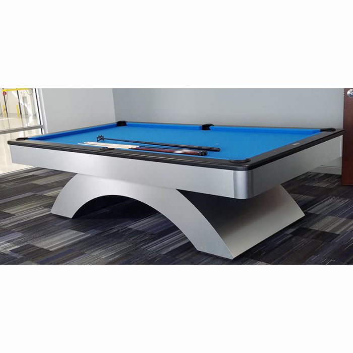Olhausen Billiards Waterfall Pool Table Brushed Aluminum Blue Cloth