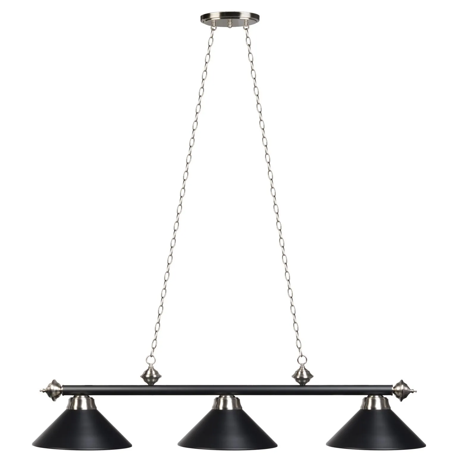 3 SHADE 54" BILLIARD LIGHT - MATTE BLACK & STAINLESS