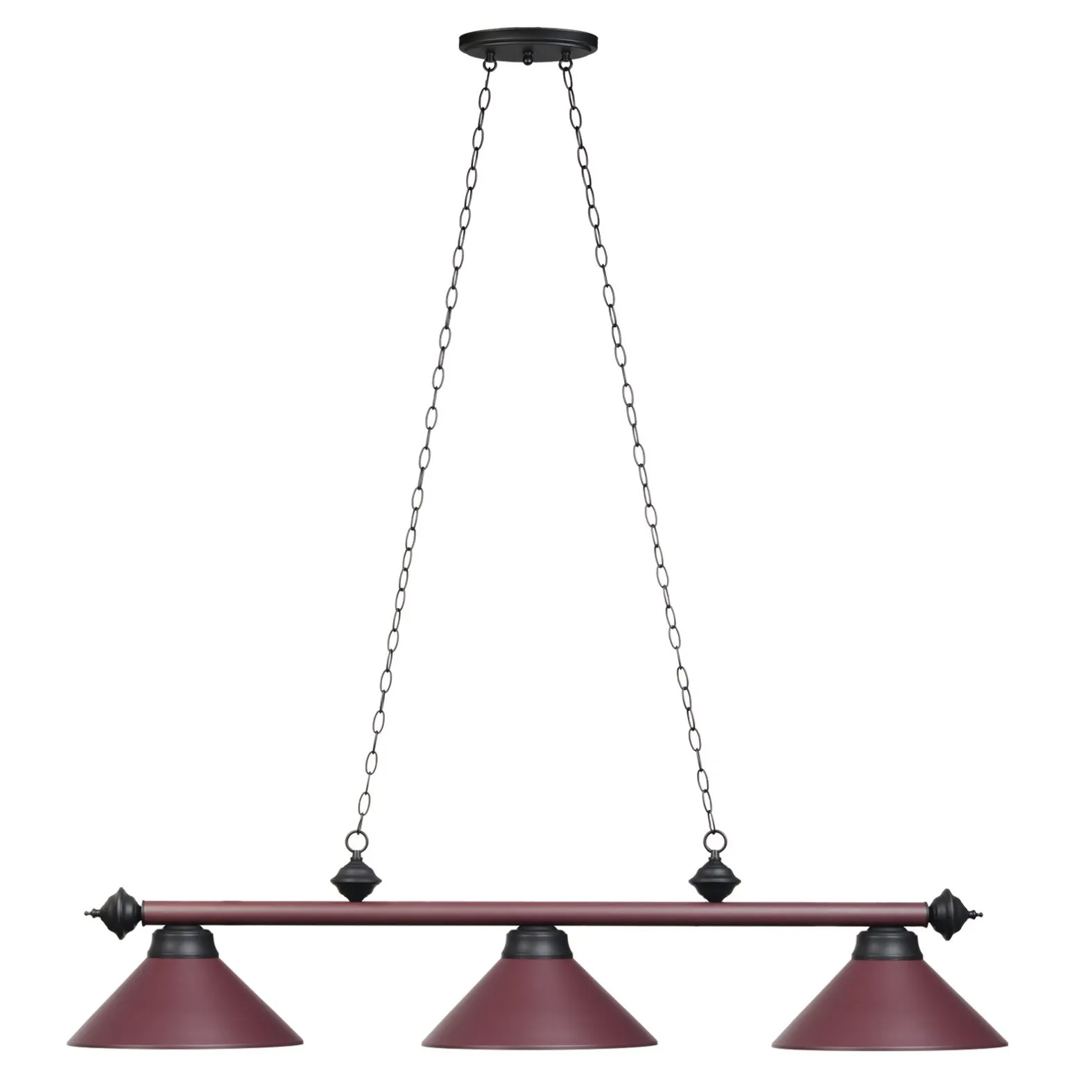 3 SHADE 54" BILLIARD LIGHT - MATTE BURGUNDY