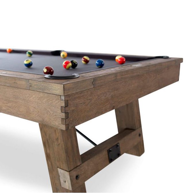 Plank and Hide Isaac Pool Table Silvered Oak Finish Finger Joint Detail