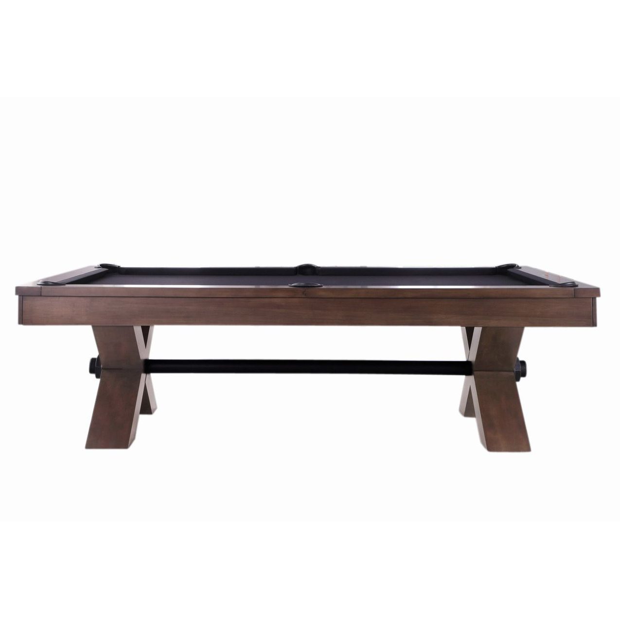 Plank and Hide Vox Wood Pool Table Gray Walnut Finish Long Side View