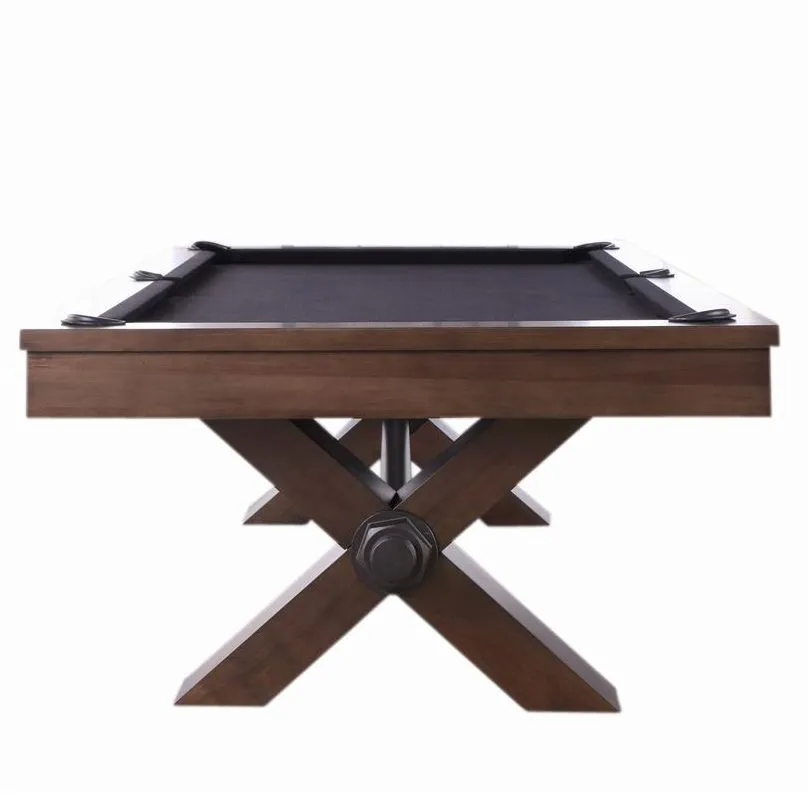 Plank and Hide Vox Wood Pool Table Gray Walnut Finish Short Side View