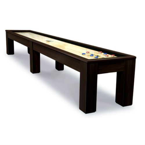 Olhausen Billiards Madison Shuffleboard Brushed Aluminum Metal with Matte Black Lacquer on Maple Rails