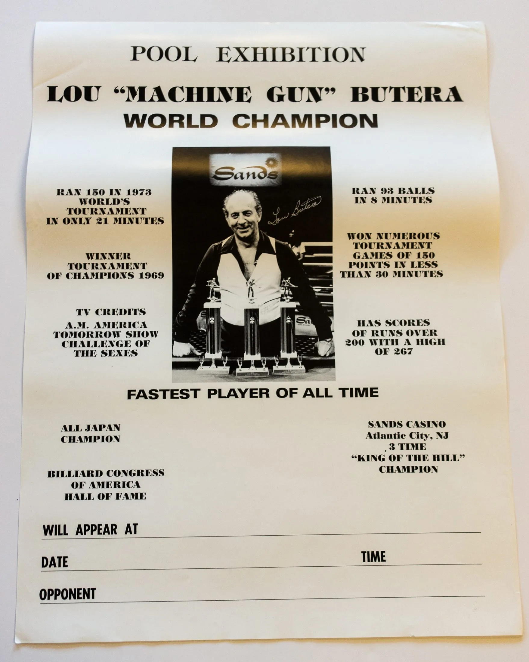 Lou Butera billiard poster