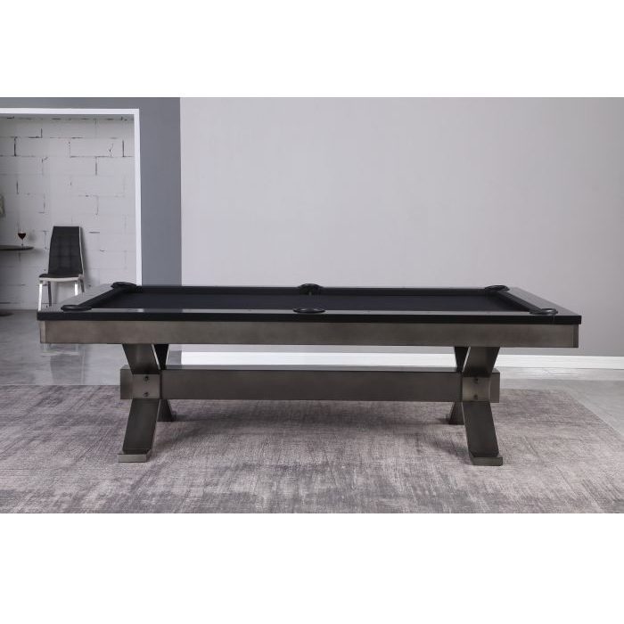 Plank and Hide Axton Pool Table Gunmetal Finish Long Side View