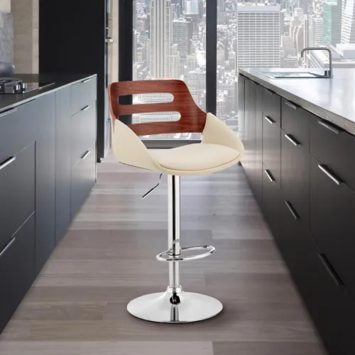 Armen Living Karter Adjustable Cream Faux Leather and Walnut Wood Bar Stool with Chrome Base c572d900.LCKTBAWACR_LS