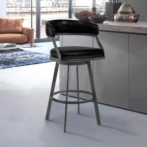 Armen Living Saturn 26 Counter Height Swivel Vintage Black Faux Leather and Mineral Metal Bar Stool c9856fd4.LCSNBAMFVB26_LS