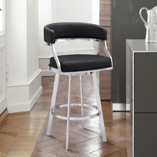 Armen Living Saturn 30 Bar Height Swivel Black Faux Leather and Brushed Stainless Steel Bar Stool f3cf27a8.LCSNBABSBL30_LS