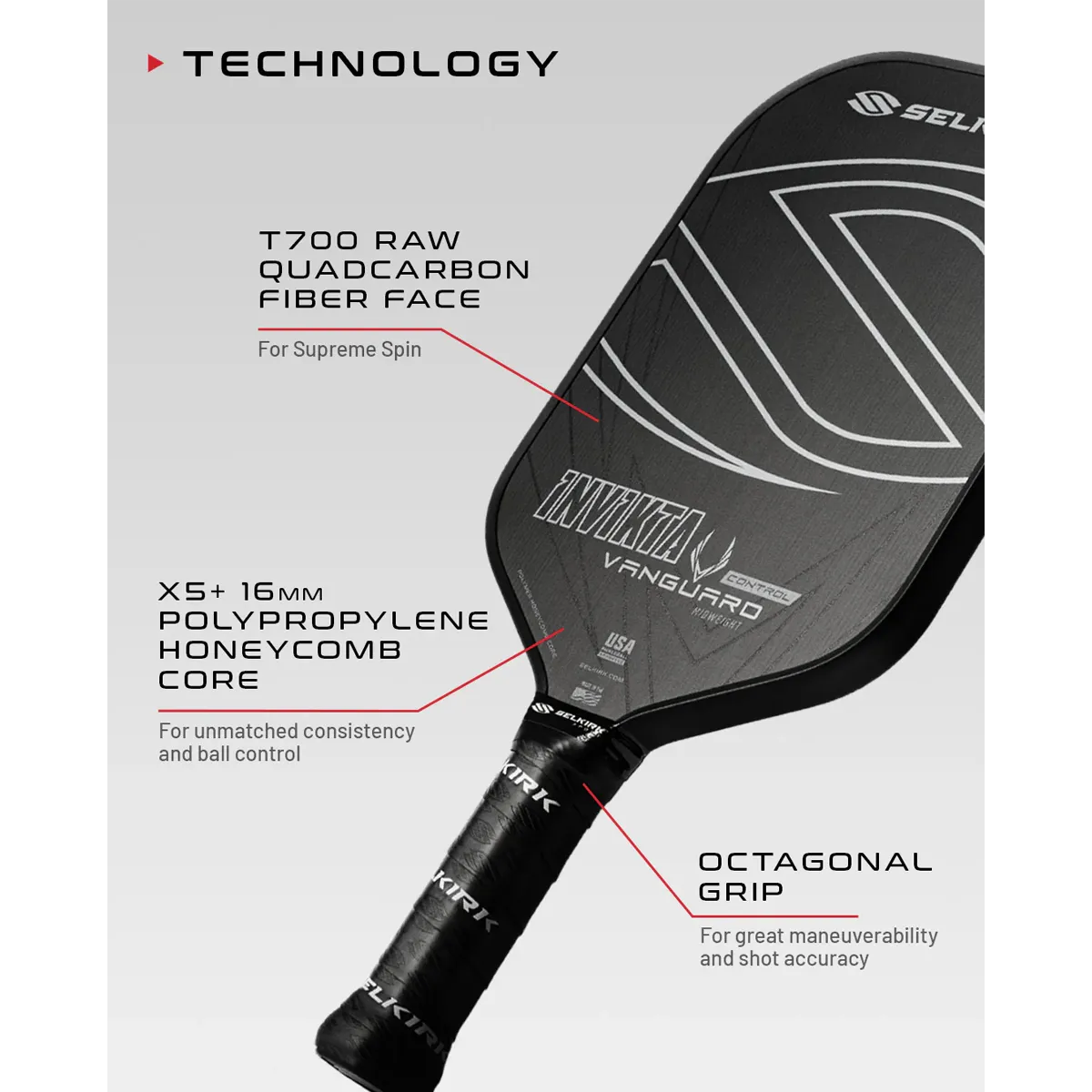 Selkirk Vanguard Control Invikta Paddle - Image 3